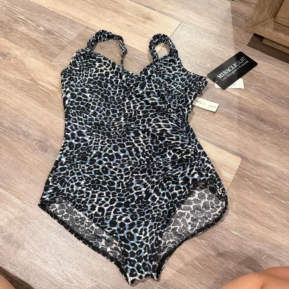 Miraclesuit One Piece Swimsuit Slimming Animal Print Black US 16